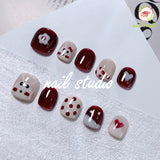 Playful Burgundy and White Polka Dot Press-On Nails