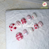 Charming Red and White Plaid and Polka Dot Press-On Nails