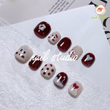 Playful Burgundy and White Polka Dot Press-On Nails