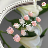 Cute Pink and White Press-On Nails with 3D Heart and Flower Designs