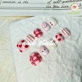 Charming Red and White Plaid and Polka Dot Press-On Nails