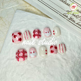 Charming Red and White Plaid and Polka Dot Press-On Nails