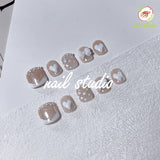 Elegant Nude and White Heart and Bow Press-On Nails