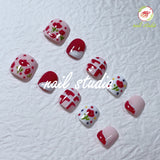 Sweet Red and Pink Plaid and Polka Dot Press-On Nails