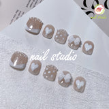 Elegant Nude and White Heart and Bow Press-On Nails