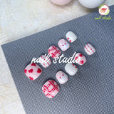 Charming Red and White Plaid and Polka Dot Press-On Nails