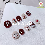 Playful Burgundy and White Polka Dot Press-On Nails