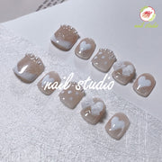 Elegant Nude and White Heart and Bow Press-On Nails